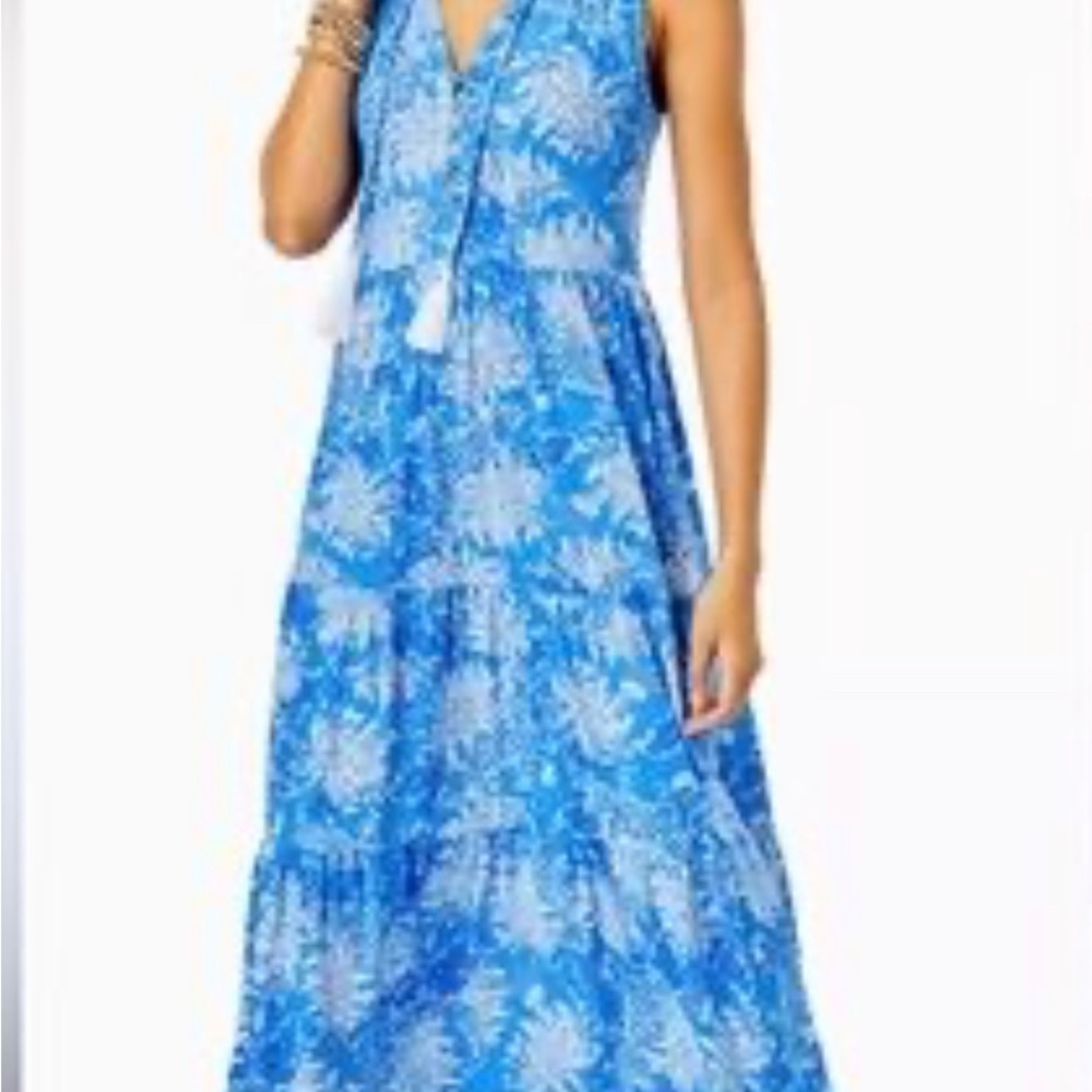 Lilly Pulitzer Malone Maxi Dress Las Olas Aqua Strong Current Sea Sz L - Picture 12 of 12